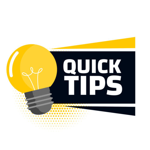 Quick tips advice with lightbulb on white background